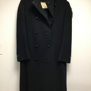Vintage Sara Fredericks Black Wool Coat with Fur Trim Hood.  A rare find.